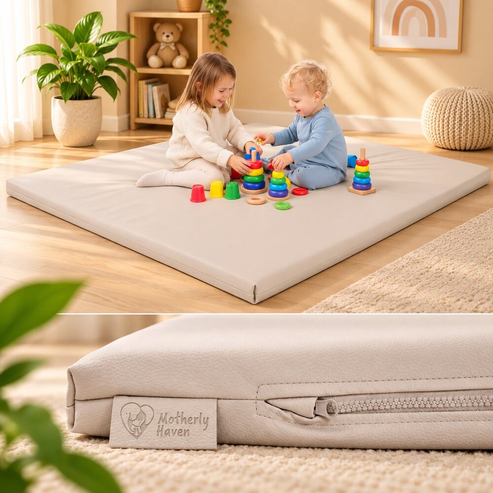 NWT Motherly Haven Baby Play Mat Replacement Cover 50x50 Beige Waterproof